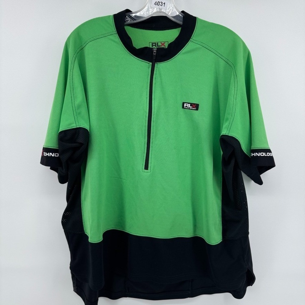 RLX Polo Sport Pullover Mens L Green Black Half Zip Cycling Training Small